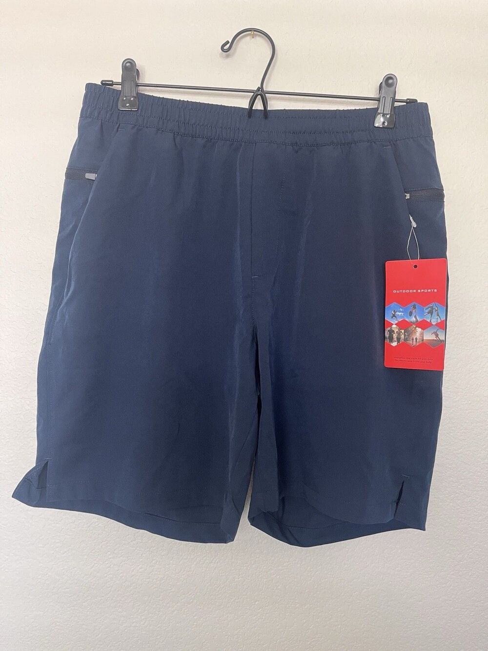 Outdoor Sports Men’s Blue Solid Flat Front Shorts w/ Pockets Drawstring Waist